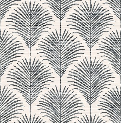 Grasslands Palm frond design in black on an off white background. Vinyl that looks like grasscloth