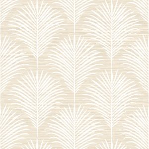 Grasslands Palm Champagne colour wallpaper of tropical palm fronds on an imitation grasscloth finish - Wallquest