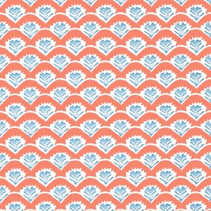 Emil in Coral and Blue from Kismet wallpaper collection. A lovely bright colour in a traditional floral pattern