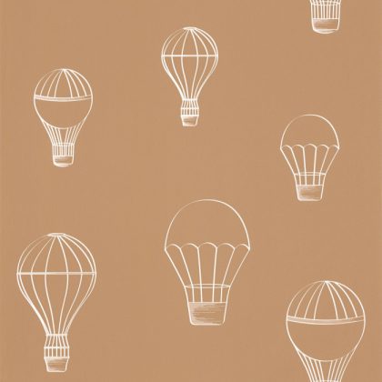 Voyager camel colour wallpaper featuring hot air balloons. Simple wallpaper for kids room