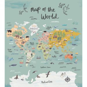 Vagabonder kids mural map of the world. A fun map with animals and details in plenty