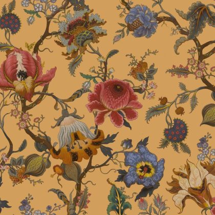 Artemis Auric or gold wallpaper is a vintage style wild flower design by House of Hackney