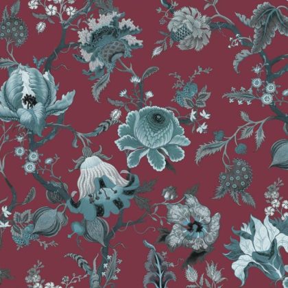 Artemis Garnet is a wildflower patterned wallpaper in a vintage style