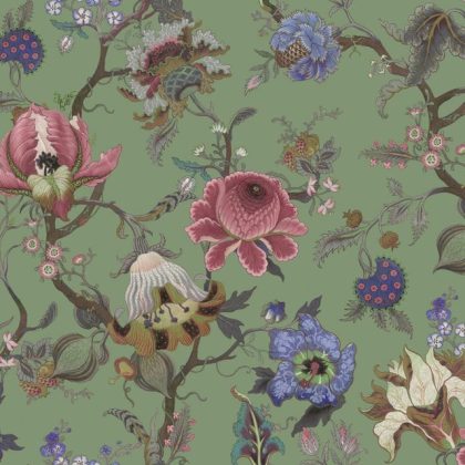 Artemis Jadeite wallpaper by House of Hackney. A striking vintage botanical wallpaper pattern in a modern colourway