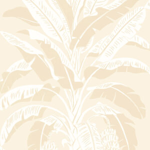 Beige banana palm tree wallpaper. Contemporary tropical wallpaper