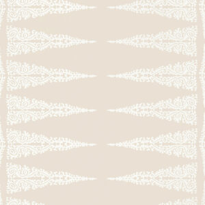 Beige wallpaper with a white paisley stripe from Devon collection by Anna French for a boho vibe