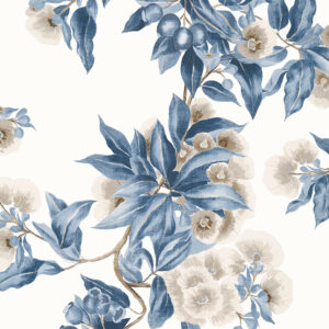 Navy and Linen coloured vintage floral wallpaper by Anna French Camellia Garden