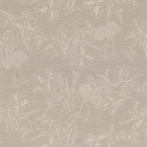 Pearl brown colour wallpaper with birds and coral by Casamance