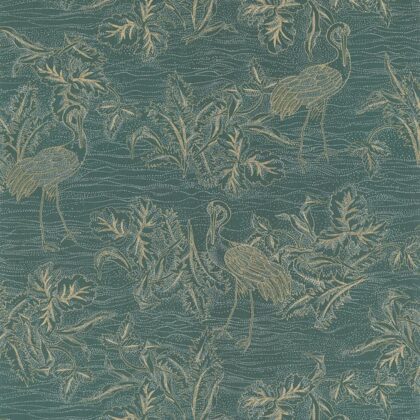 Teal coloured wallpaper with coastal birds