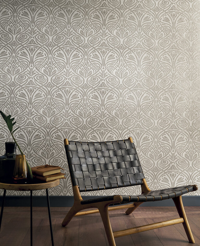 Rabat beige traditional style wallpaper by Casamance stylised room shot