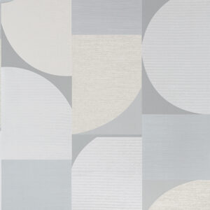 Retro inspired wallpaper design of large shapes in neutral pearlescent colours