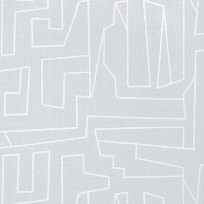 Soft grey blue wallpaper with white graphic lines in a geometric pattern