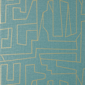 Teal with gold lines feature in this bold abstract geometric wall paper design