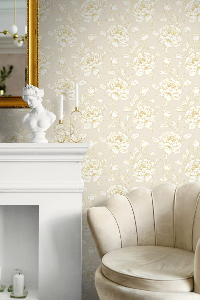 Beautiful elegant room shot of traditional floral wallpaper
