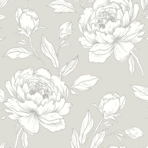 Grey flowers with a silver outline feature in this Casa Mia wallcovering pattern