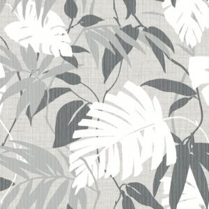 Silvery grey leaves feature on this Casamia wallpaper on a textured background