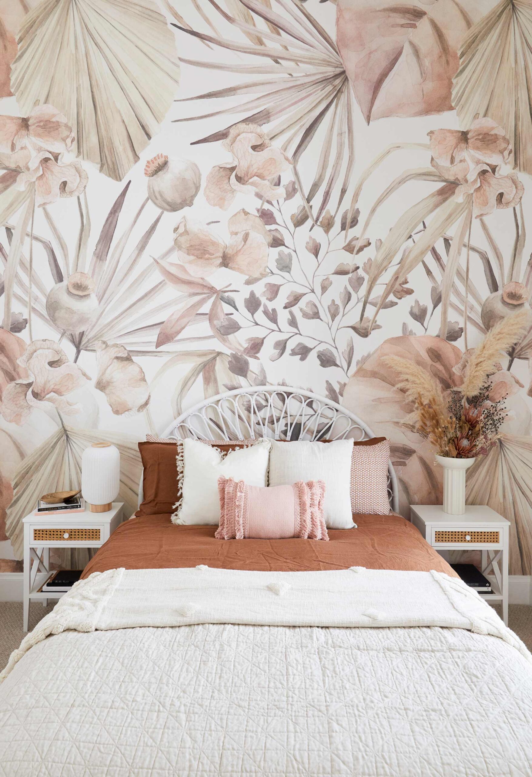 Floral pastel coloured wallpaper in kids room
