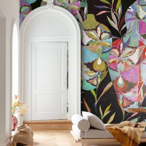 Amphor Maroc hand drawn style floral wallpaper mural in bold colours