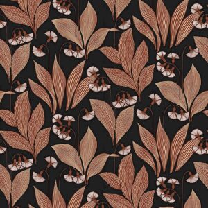 Dandelion Sienna wallpaper line drawing floral design in striking rust colour on black