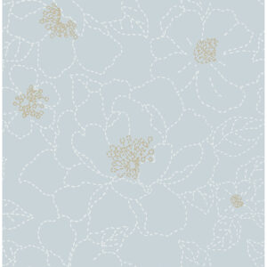 Gardena sky blue wallpaper with an embroidered style flower pattern
