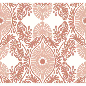 Villa raspberry pink ornate floral damask wallpaper