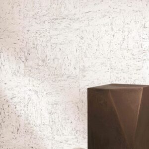 Suber is a cork wallcovering in white seen here in a styled lifestyle shot
