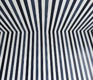 Milton & KIng blue and white stripe wallpaper on wall and ceiling