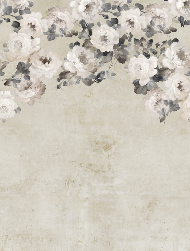 Fake Concrete wall with flowering blooms across the top - wallpaper mural by Decoprint
