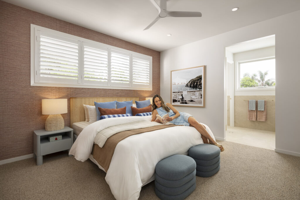 Burnt Orange wallpaper in a bedroom built by Neptune homes
