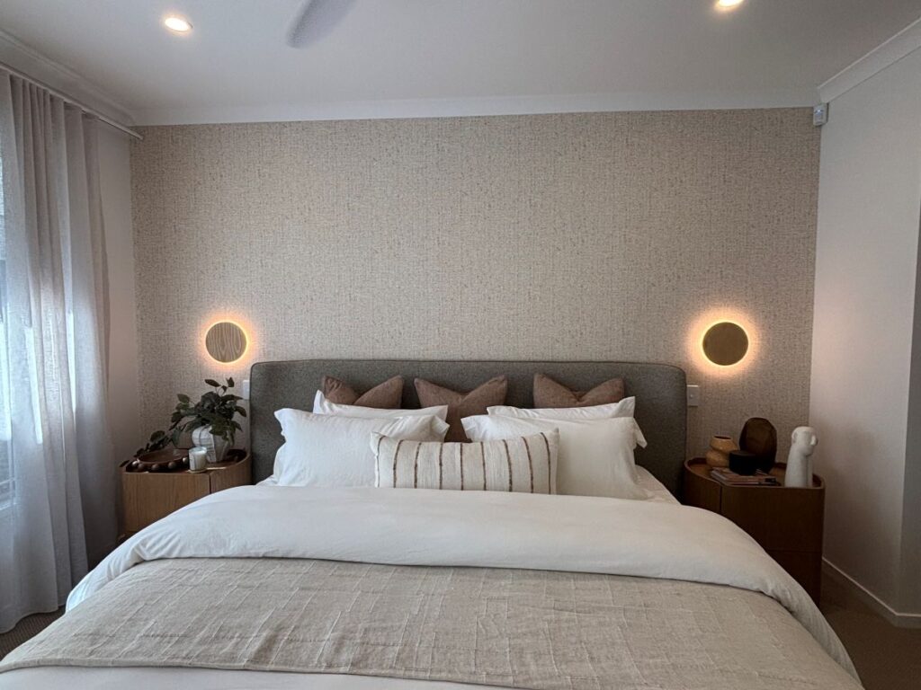 Textum textured feature wallpaper in a Brighton Homes display house