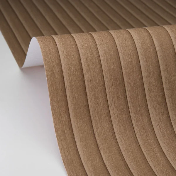 A roll of brown wallpaper that looks like wood strips