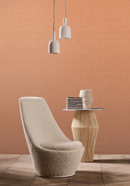 Sierra vinyl wallpaper that has a textured raffia look in a very contemporary room
