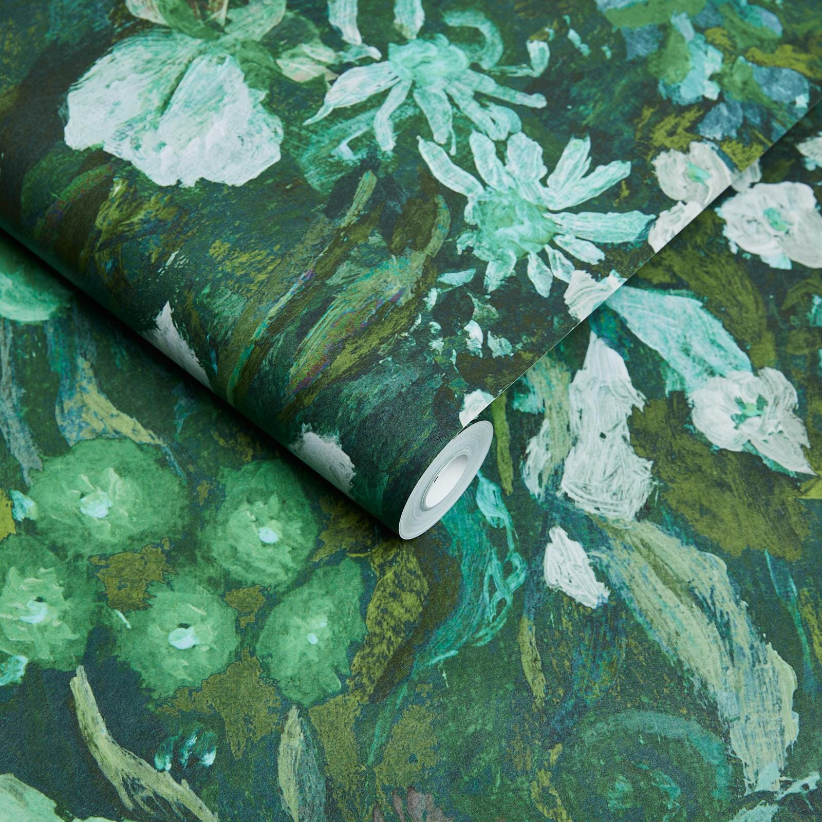 Close up on a roll of watercolour style floral mural