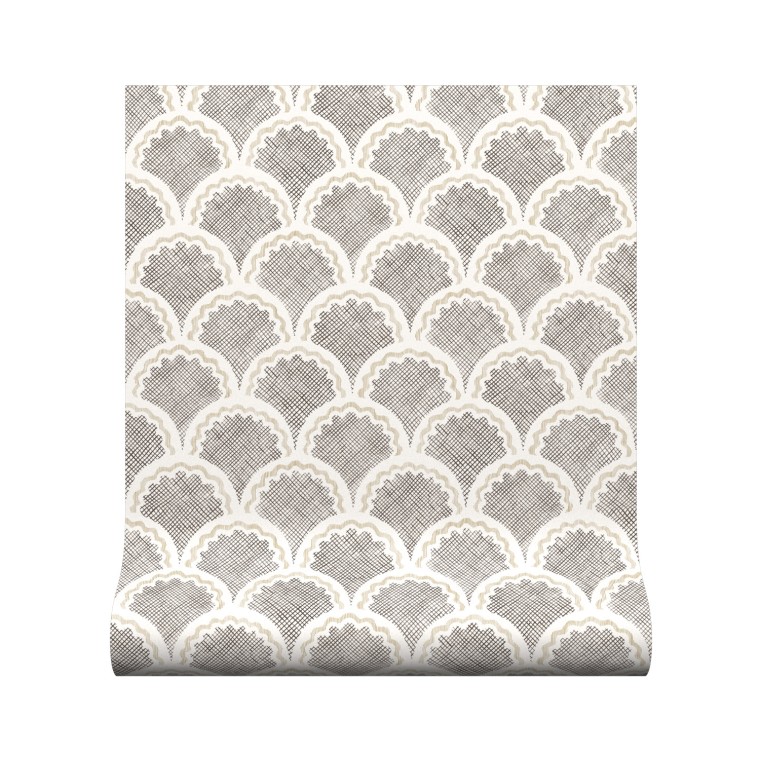A roll of Moussine wallpaper in a fan shaped design