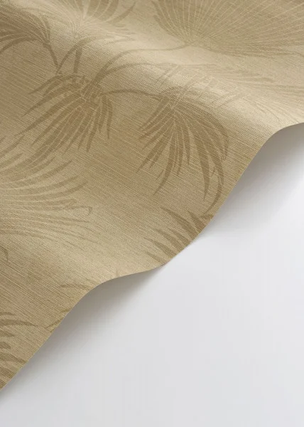 A roll of straw beige palm leaves wallpaper