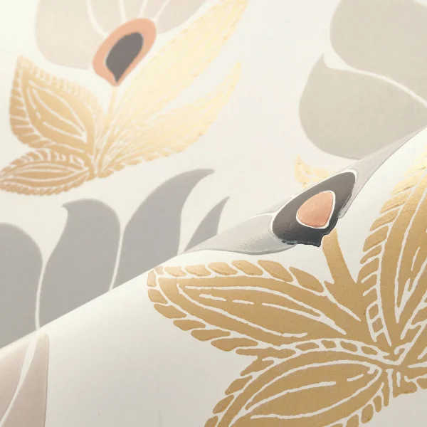 A roll of White with gold flowered wallpaper