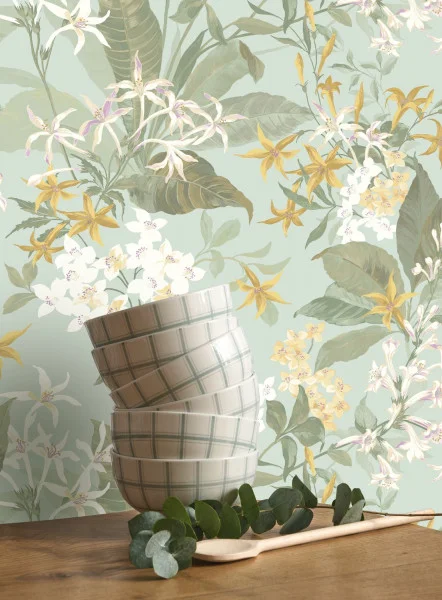 Jasmine Dream celeadon wallpaper by Casadeco