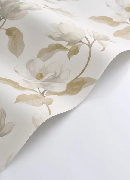 A roll of Magnolia Mist wallpaper in natural cream tone