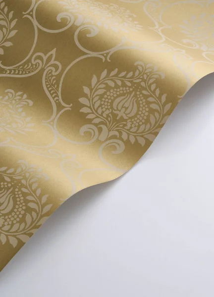 A roll of Gold damask wallpaper