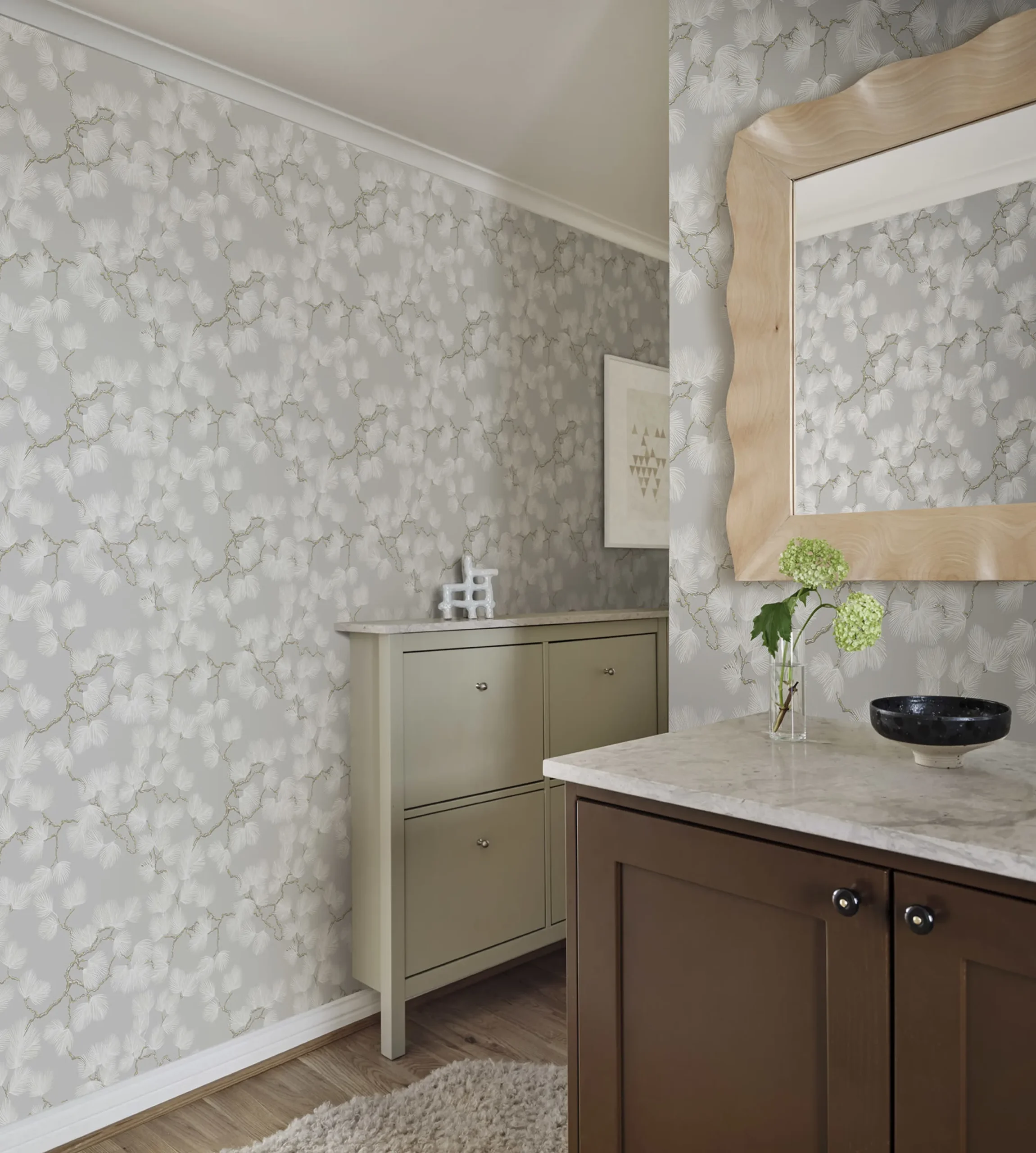 Pine wallpaper Nordic style trees in a bathroom