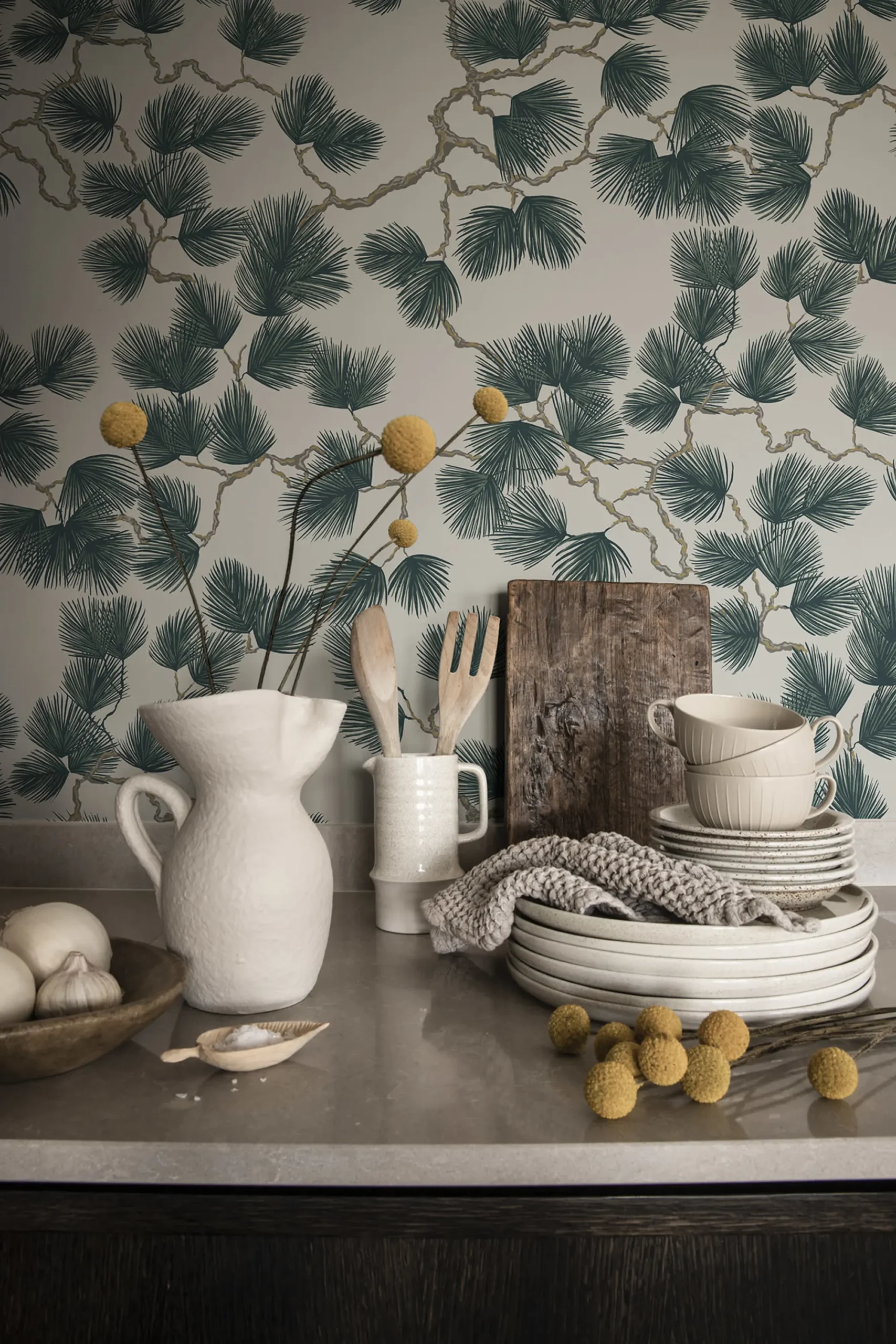 Lifestyle image of Pine wallpaper in green
