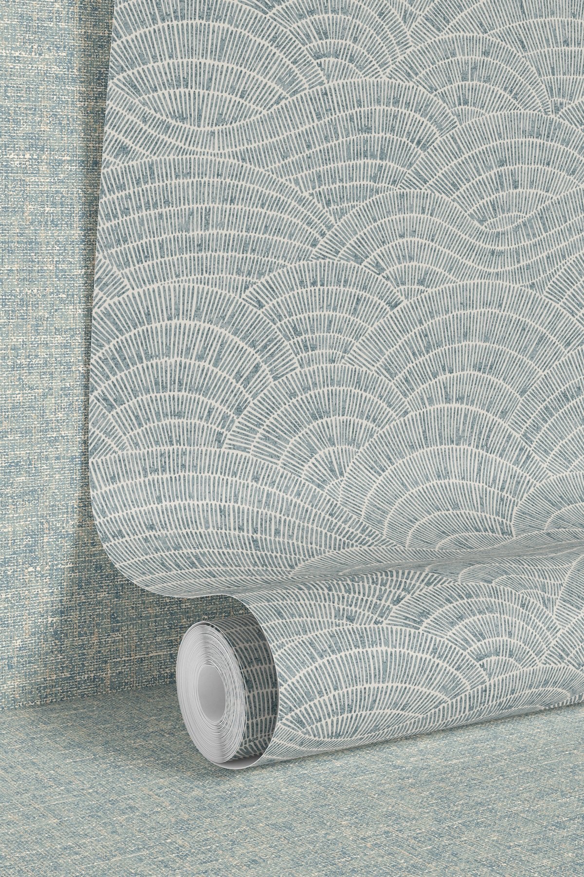 A roll of Dalty wallpaper in steel blue