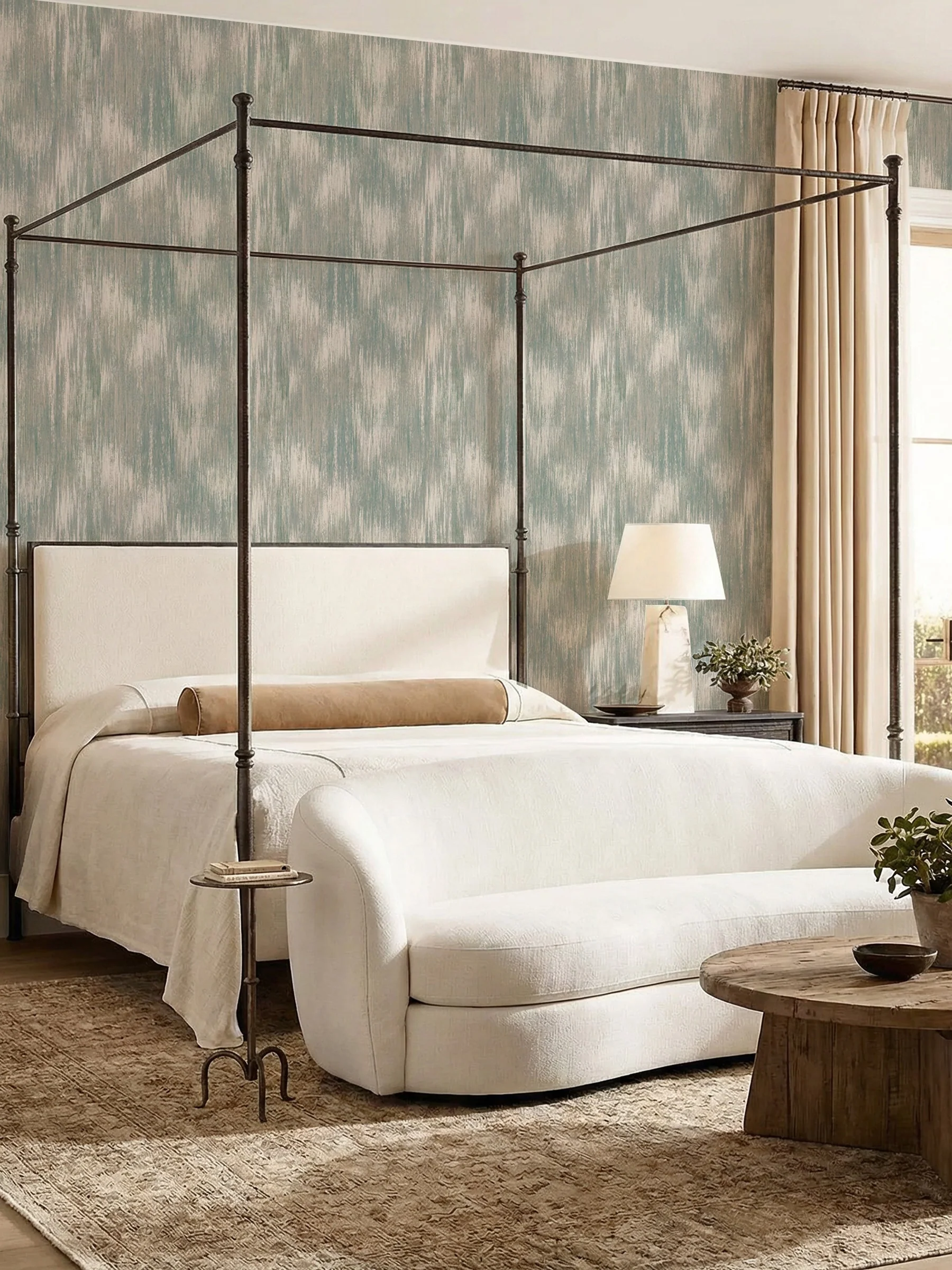 Bedroom with Huttoll timeless wallpaper of vertical lines