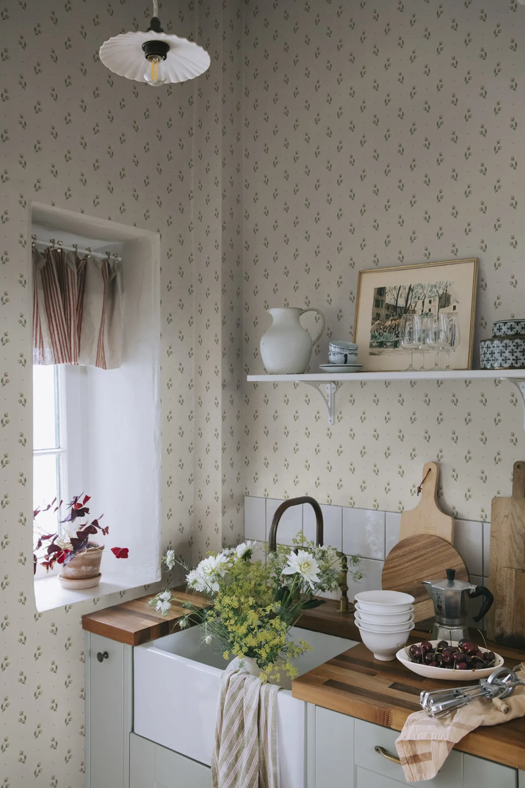 Siv heritage style wallpaper in a farmhouse style kitchen