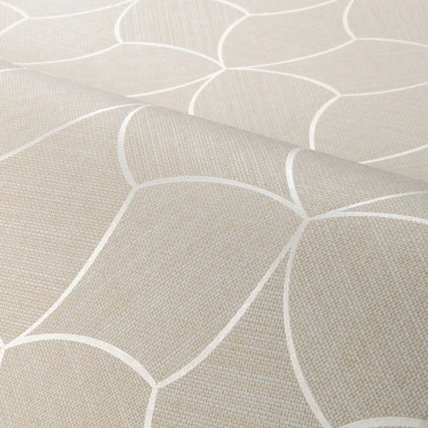Pearly sand wallpaper roll with geometric shapes