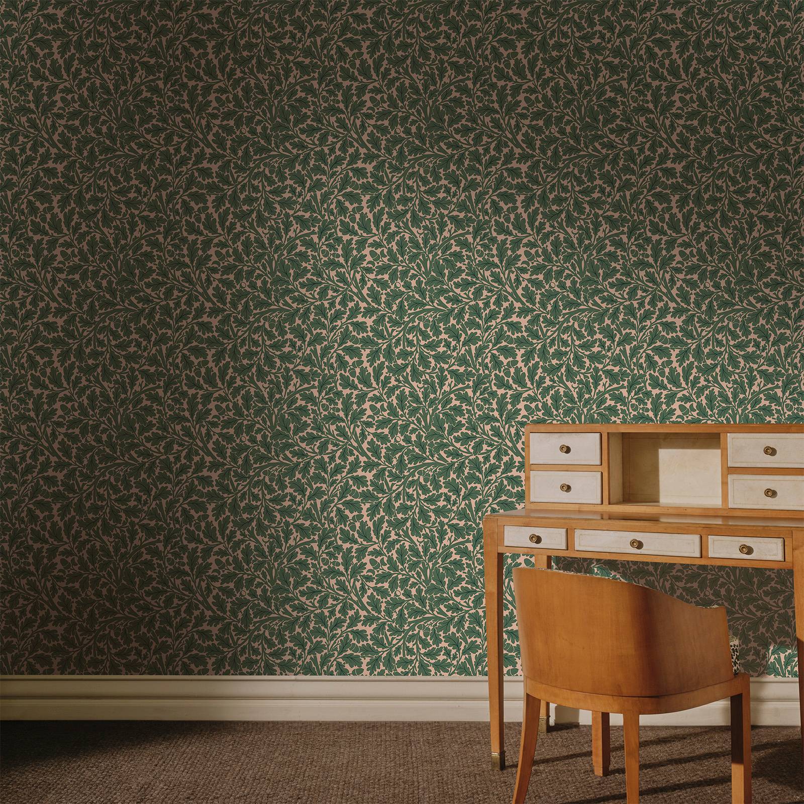 Quercus wallpaper feature wall green leaves in home office