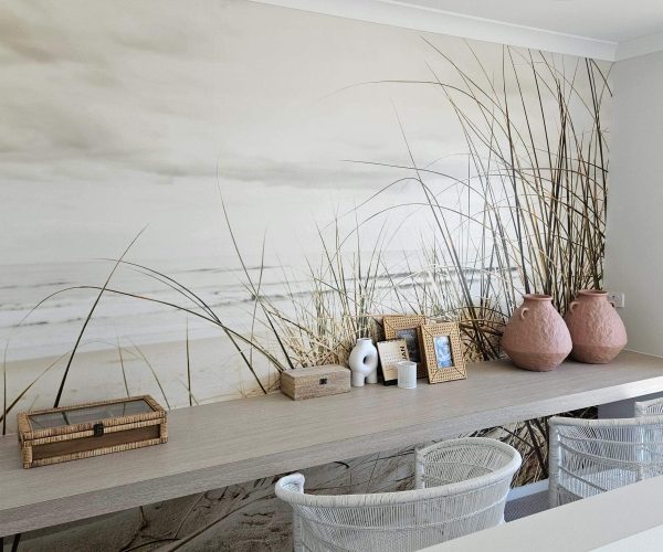 Brighton homes study nook beach custom mural of sand dunes and grass. This design livens up a study space with a calm vibe