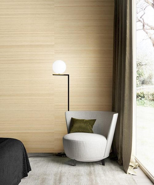 luxury silk wallpaperin sand. Seen in a high end seating corner