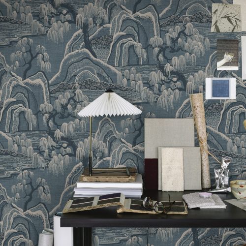 Blue wallpaper of Eastern garden