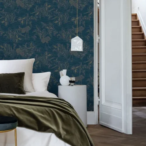 Contemporary Bedroom with Mirador wallpaper feature wall